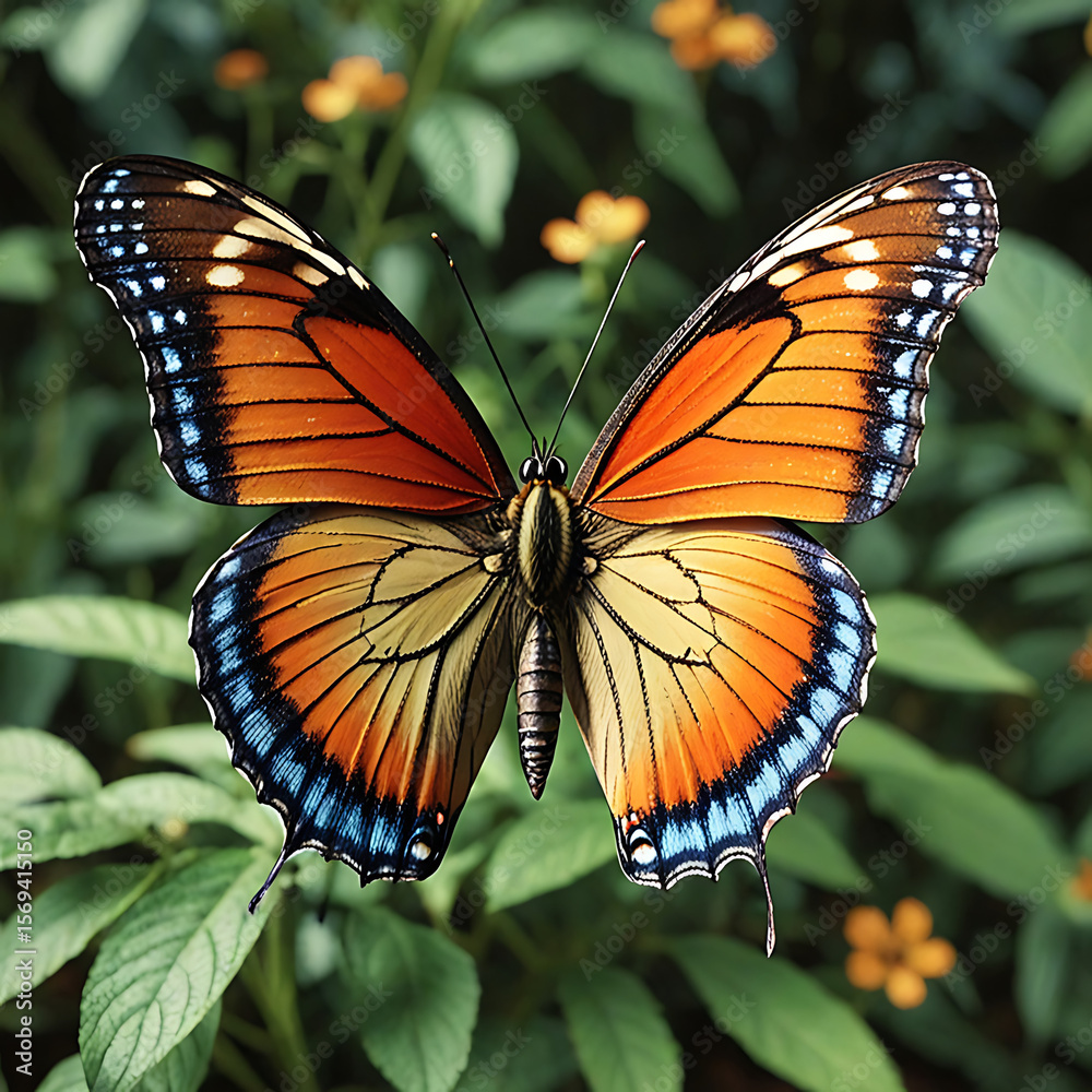 Fototapeta premium Monarch Butterfly on Orange Blossom – Stunning Macro of Nature’s Elegance