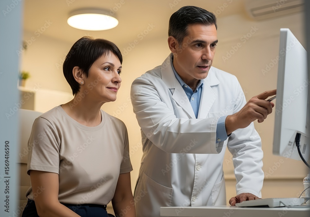 Obraz premium Doctor explaining medical information to woman in office setting 