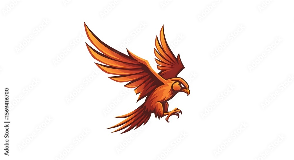 Obraz premium Majestic Orange Falcon Soaring Against White Background Illustration