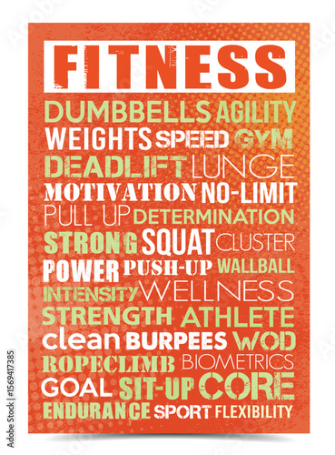 Motivational fitness typography poster on a vibrant orange textured background