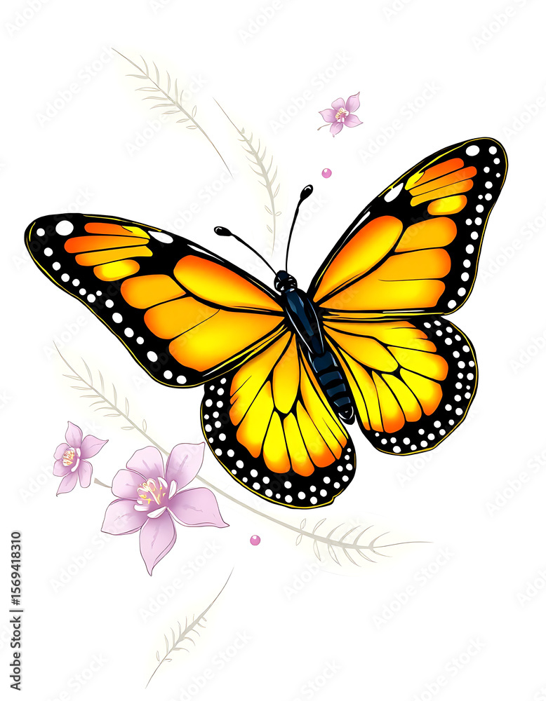 Fototapeta premium Spring Dance: Colorful Butterfly Above Flowers