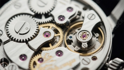 Wallpaper Mural Close-up of a sophisticated mechanical watch movement with intricate gears, jewels, and meticulously crafted components showcasing the artistry of horology and precision engineering . Torontodigital.ca