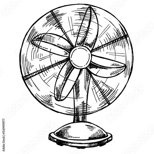 Hand-drawn black sketch of fan or ventilator. Retro illustration.