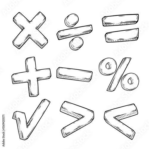 mathematical symbols set collection vector line art hand drawn illustration