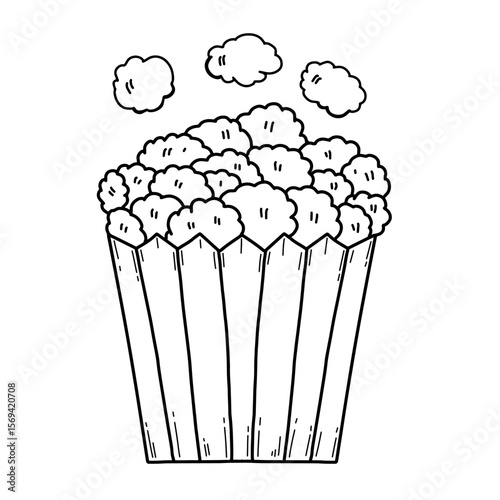 Popcorn box vector illustration. Hand drawn doodle art line drawing cartoon cinema popcorn