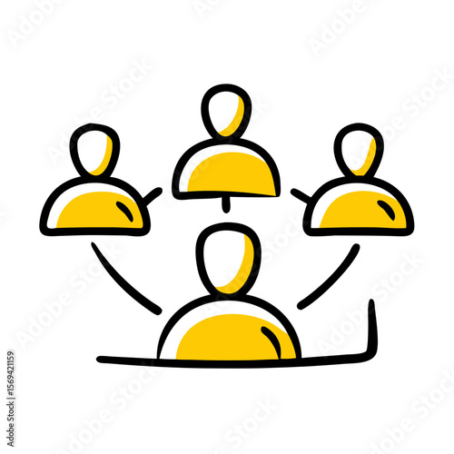 Stick figures representing communication and collaboration in a team  