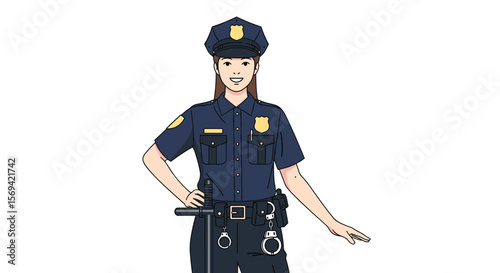 Female officer in uniform ready for duty guarding against crime and disorder
