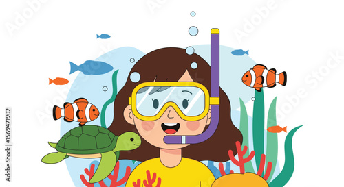 Discovering the vibrant underwater world with a young snorkeler amidst tropical fish and coral reefs