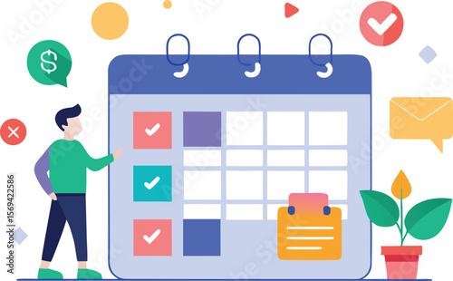 Man planning with calendar and checklist social media