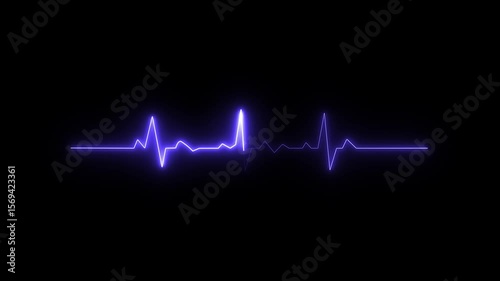 Heartbeat line neon light heart rate display screen medical research. neon heartbeat icon on black background. Electrocardiogram. Heart pulse.