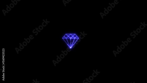 Glowing vertical neon rotation diamond icon black background animation. neon diamond icon symbol.