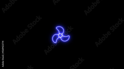 Glowing neon line Electric fan icon isolated on black background. Neon fan speed icon.