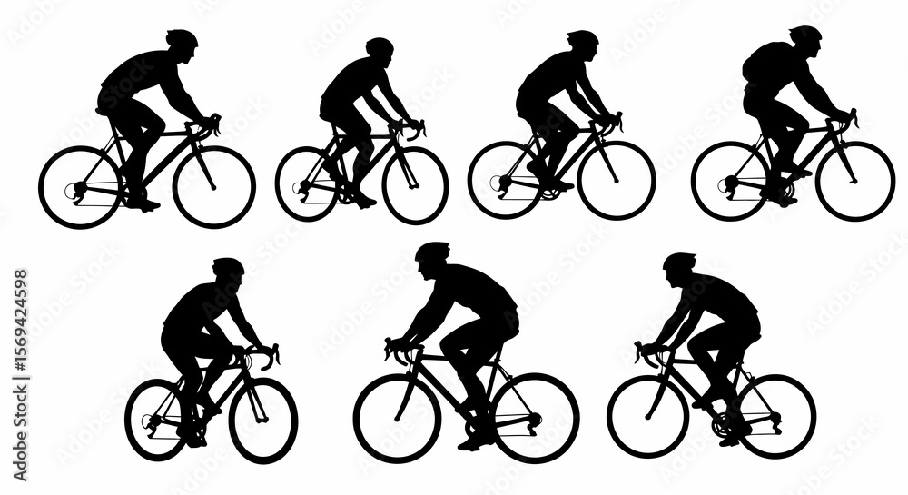 Obraz premium Cycling Silhouettes of Men in Various Poses on Road Bikes