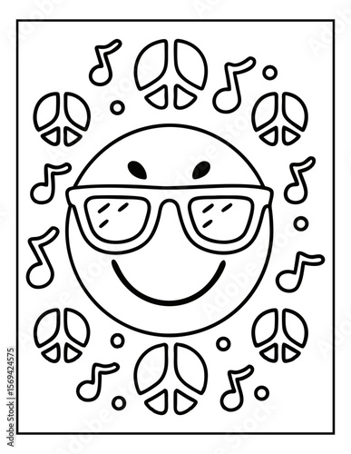vector illustration of groovy summer coloring pages