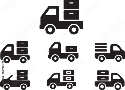 Cargo Truck Silhouette Icons – Delivery Vehicles, Freight Logistics & Transport Symbols