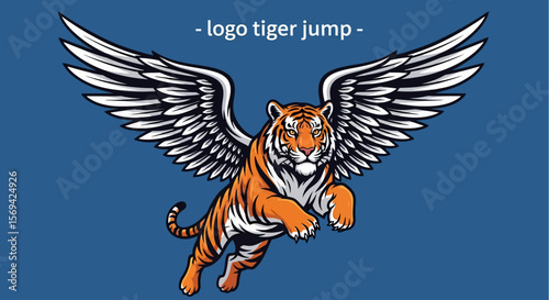 Flying Tiger with Wings in a Jump Pose Logo Design