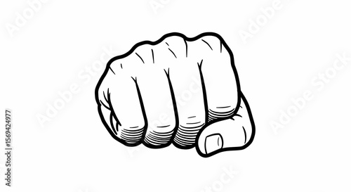 Graphic Black and White Fist Illustration with Detailed Line Work on White Background