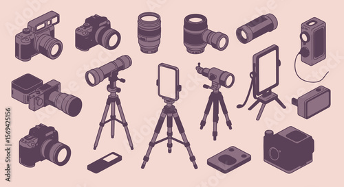 Isometric Illustration of Diverse Photography and Videography Equipment