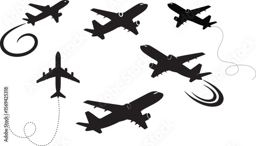 Airplane Silhouette Set – Flight Path Icons, Aviation Motion Graphics & Travel Symbols