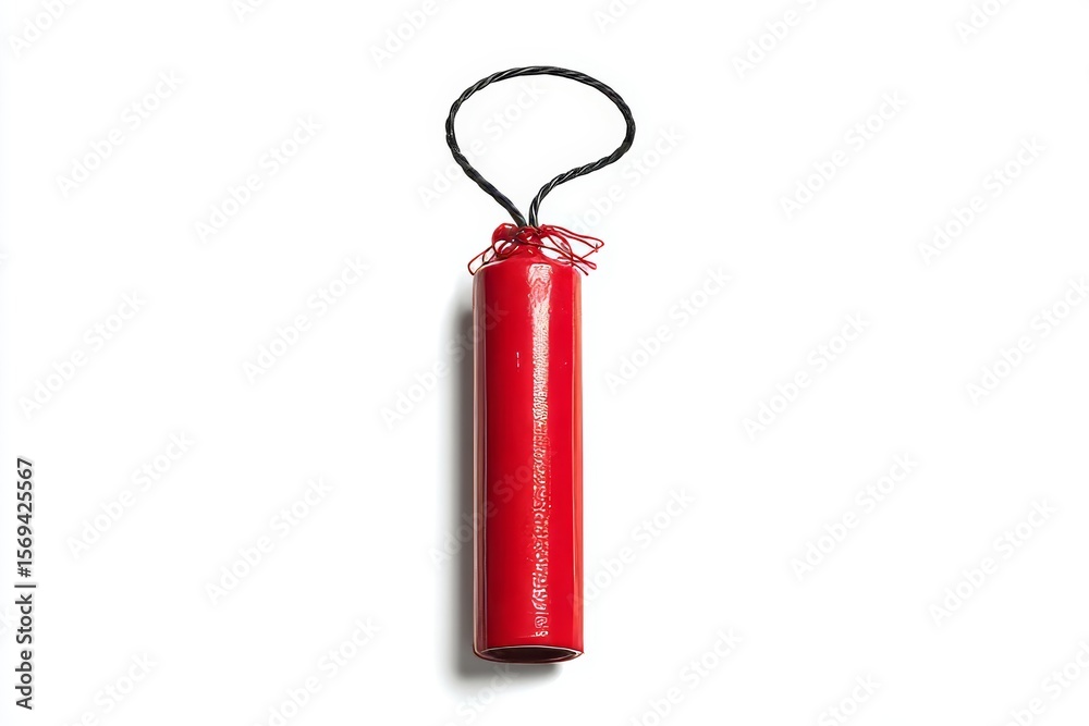 Fototapeta premium image of the product red gift box wrapped in plastic. a red lighter with a black cord. a red and white fire hydrant sitting on top of a table