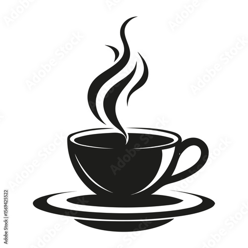 A steaming hot beverage in a black cup with steam isolated over white