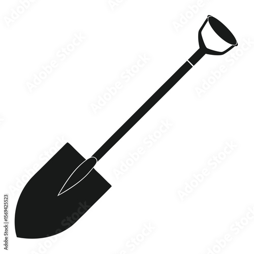 A black and white silhouette shows a shovel against a transparent background