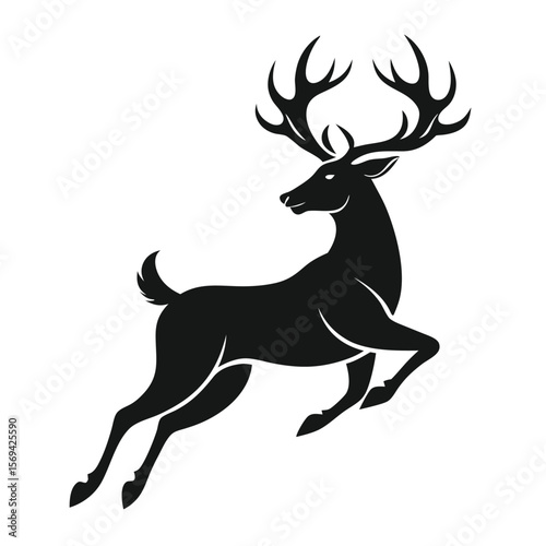 Majestic black deer soars with grandeur; its antlers branching, showcasing natural elegance, transparent background