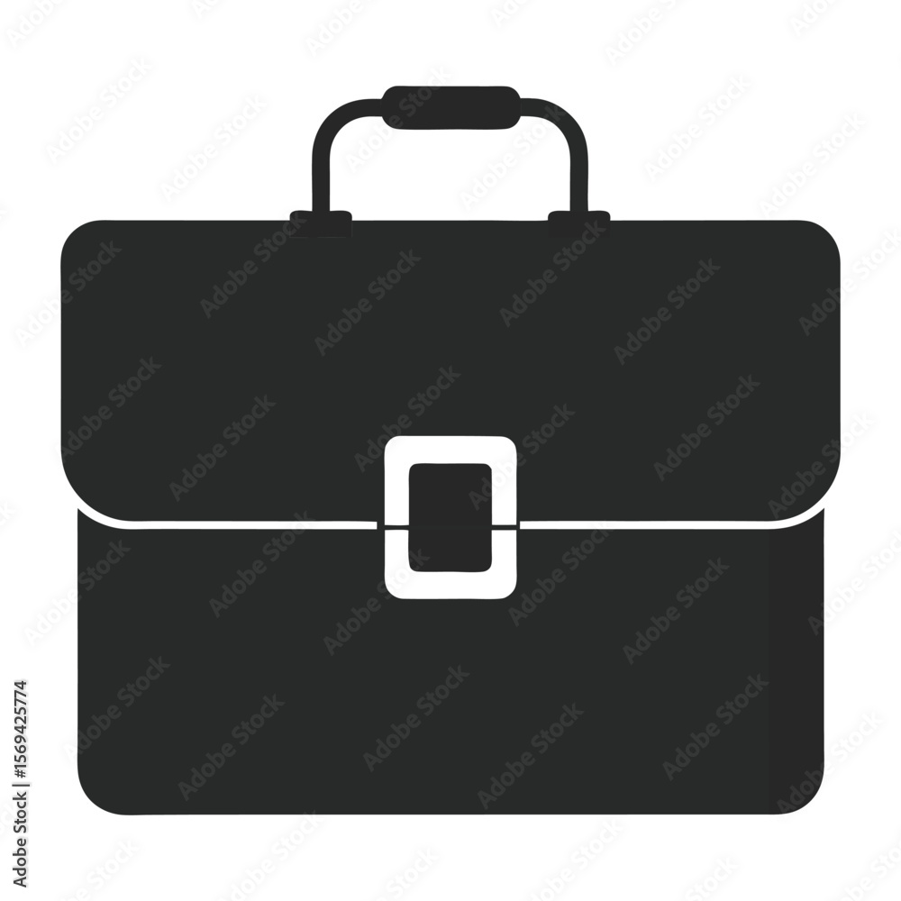 Simple black briefcase has white accents isolated against a transparent background Simple black briefcase has white accents isolated against a transparent background