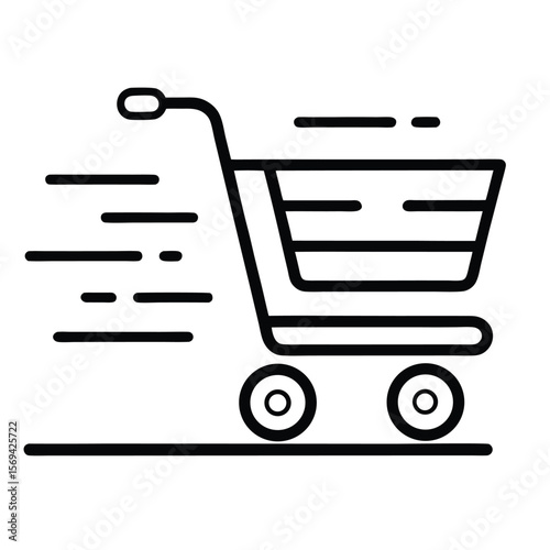 Black icon represents fast shopping cart movement with speed lines against a transparent backdrop