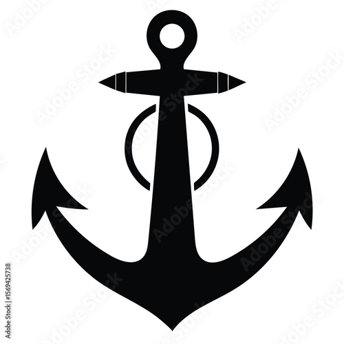 Black silhouette of an anchor shows a clean and simple nautical design with transparent background