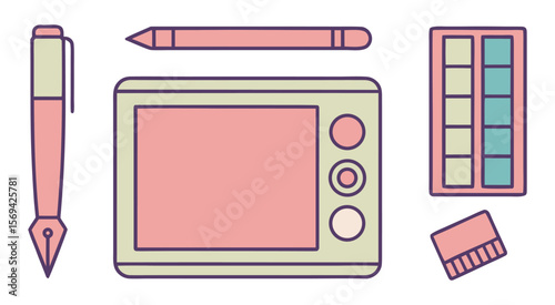 Pink Pastel Drawing Tablet Pencils Palette Stylus pen