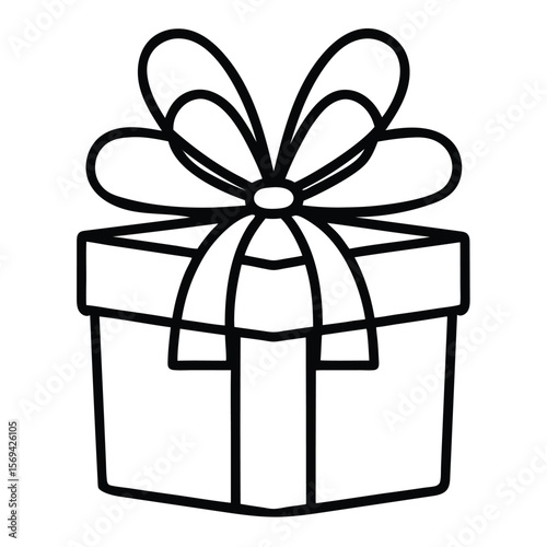 Outlined gift box features decorative ribbon and bow, presented over a transparent background