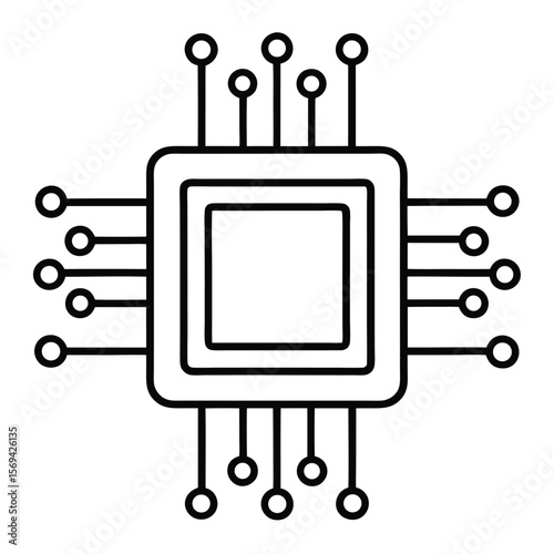 Central processing unit displays black outline with square shape against transparent backdrop