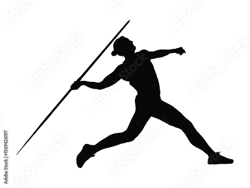 Man athlete throwing javelin side view black silhouette. 