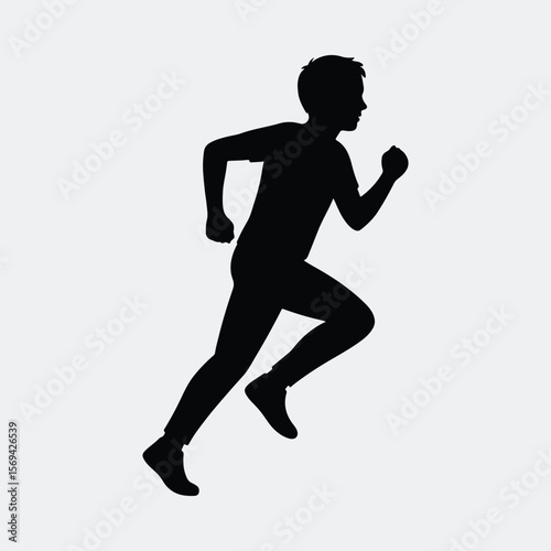 Silhouette of a runner in action full length vector illustration