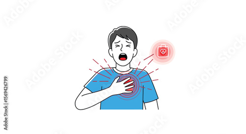 Man experiencing severe chest pain and discomfort indicating a serious health concern