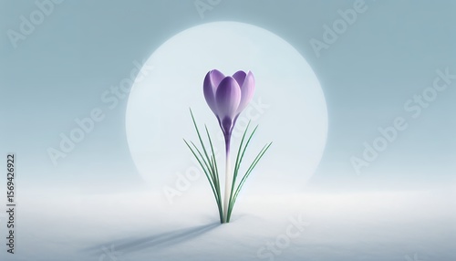 Early Bloom: Purple Crocus Flower Emerging Through Snow 8K Resolution