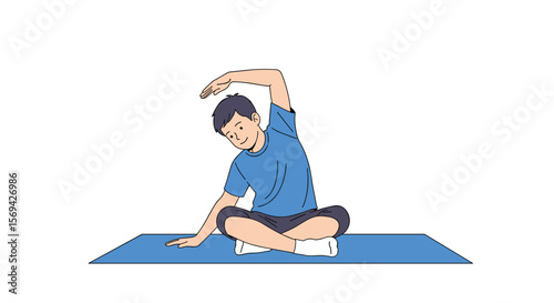 Man performs seated side bend stretching his obliques and torso for fitness