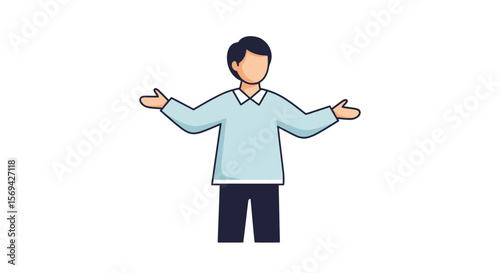 Man Shrugging with Open Arms: Vector Illustration