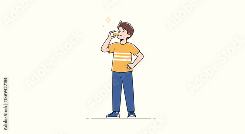 Young man enjoying a refreshing drink on a bright sunny day