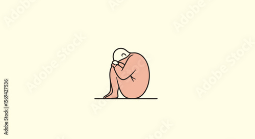 Isolated Figure: Emotional Vulnerability in Minimalist Illustration