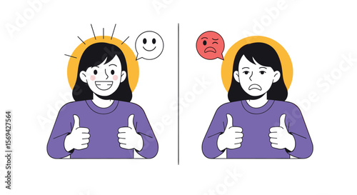 Positive and negative feedback comparison and emotional expression of happy and sad people