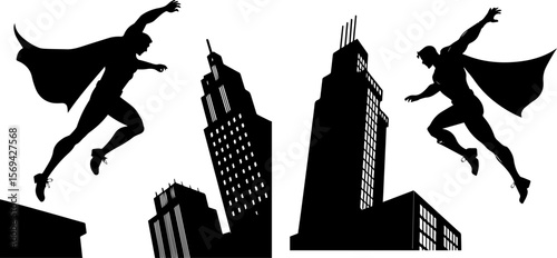 Flying Superhero Silhouette - Urban City Protector