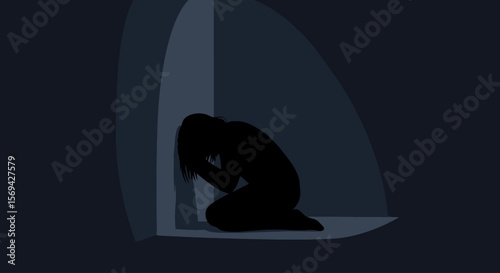 Silhouette of a Person in Distress: Emotional Isolation