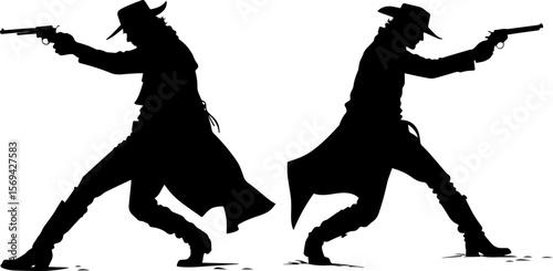 Gunslinger Aiming Pistol Silhouette - Dynamic Action Stance
