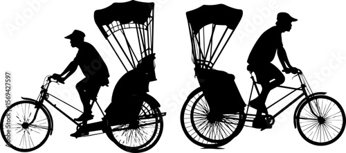 Traditional Rickshaw Puller Silhouette - Asian City Transport