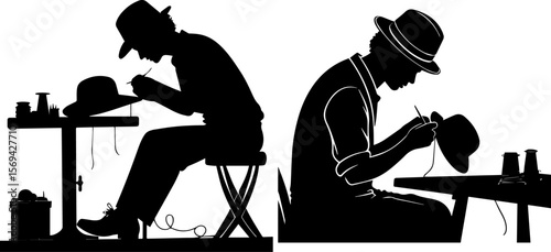 Hat Makers Crafting Silhouette - Traditional Artisan Work