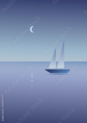 Sea and ocean poster landscapes with gradient. Boat wallpaper and background