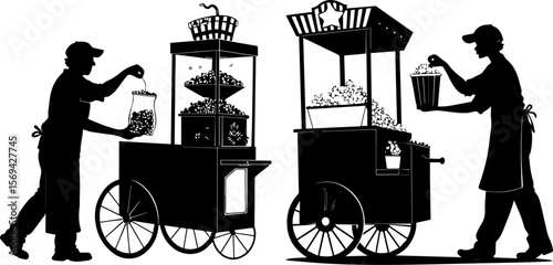 Popcorn Vendor Cart Silhouette - Concession Stand Service