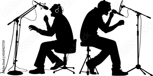 Studio Singers Recording Silhouette - Voice Actors and Podcasters